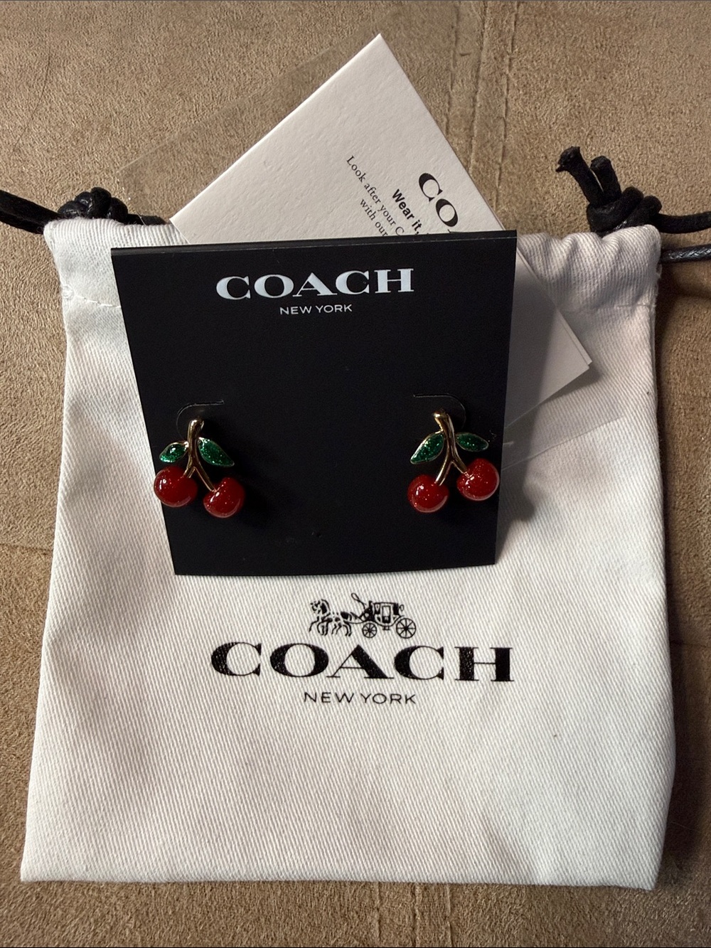 Coach Cherry Enamel Stud Earrings - Red & Green